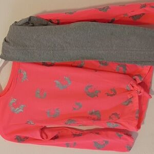 Coral Girls Shirt With Unicorn Print + Nwt Leggings